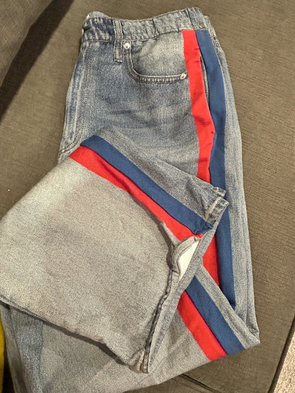 rag & bone Light Blue Wide-Leg Jeans with Red & Blue Side Stripe - Picture 6 of 7